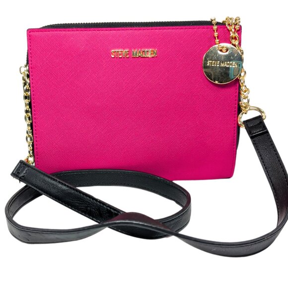 Steve Madden Pink & Black Color Block PVC Chain Strap Going Out Purse Crossbody - Picture 1 of 11